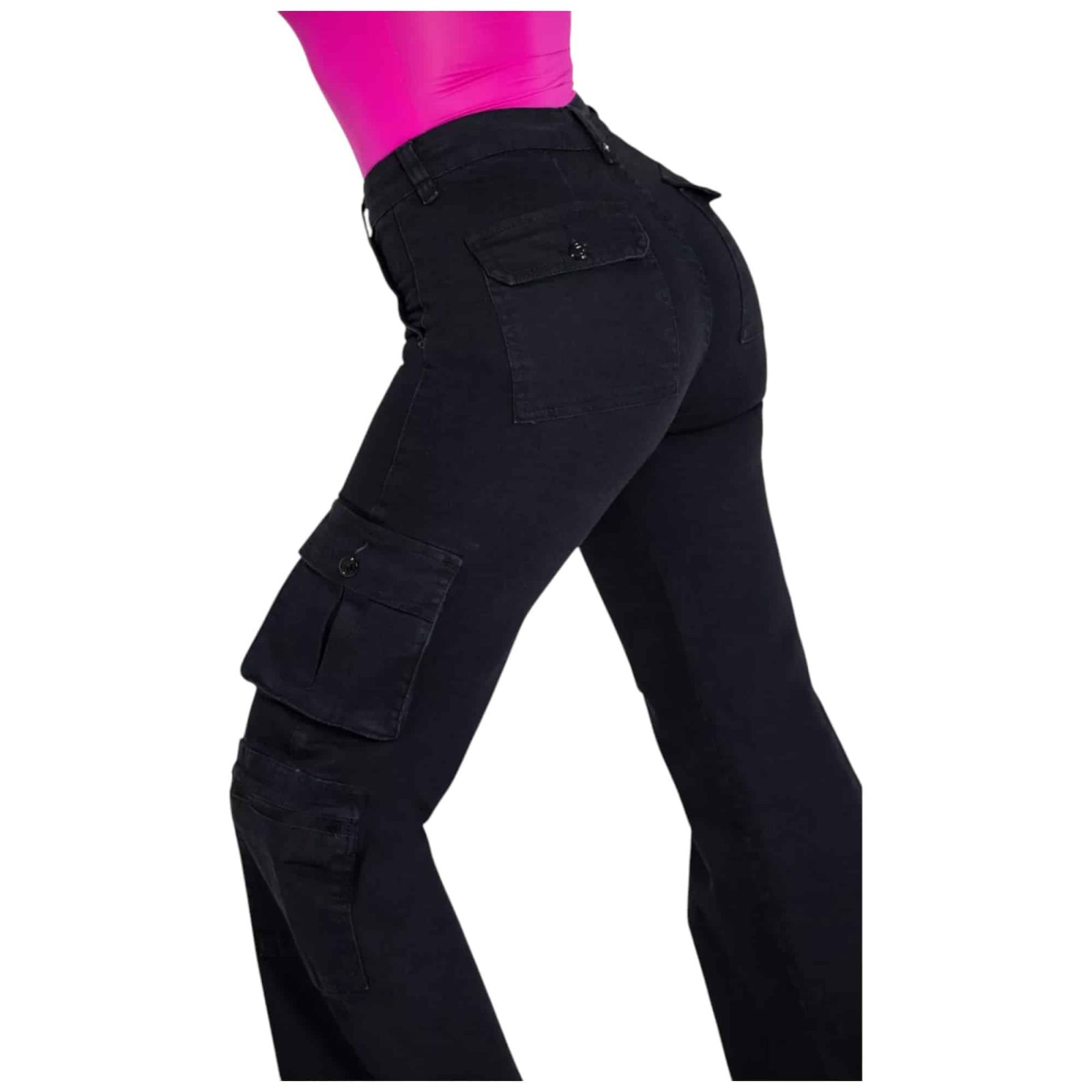 JEANS BELLA 3787 CINTURA PALAZZO CARGO NEGRO MOHICANO - Imagen 2