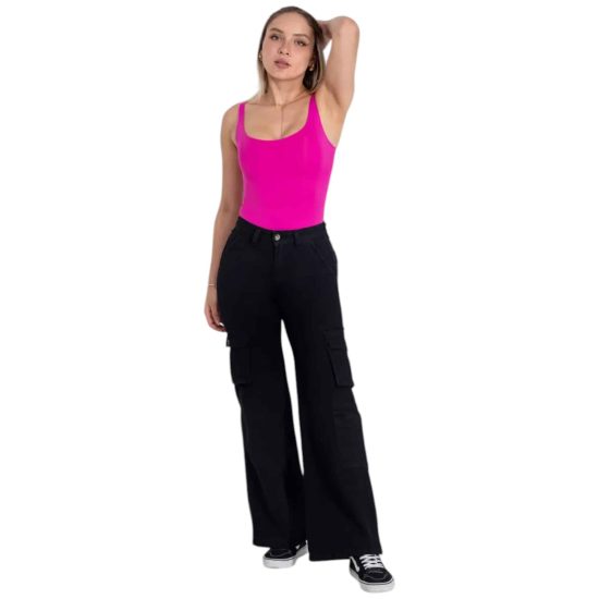 JEANS BELLA 3787 CINTURA PALAZZO CARGO NEGRO MOHICANO - Imagen 3