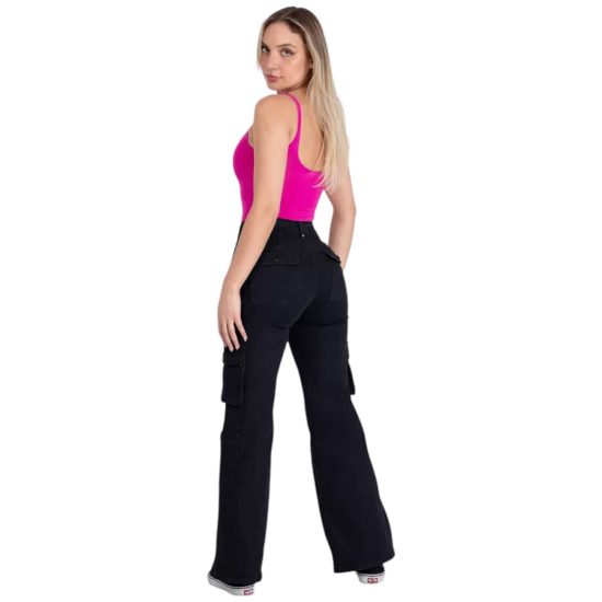 JEANS BELLA 3787 CINTURA PALAZZO CARGO NEGRO MOHICANO - Imagen 4
