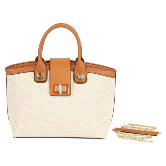 Cartera Dos Asas Grande textil Rafia Tostado CAR3040 Gacel - Imagen 2