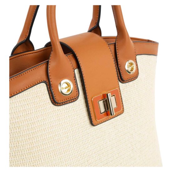 Cartera Dos Asas Grande textil Rafia Tostado CAR3040 Gacel - Imagen 4