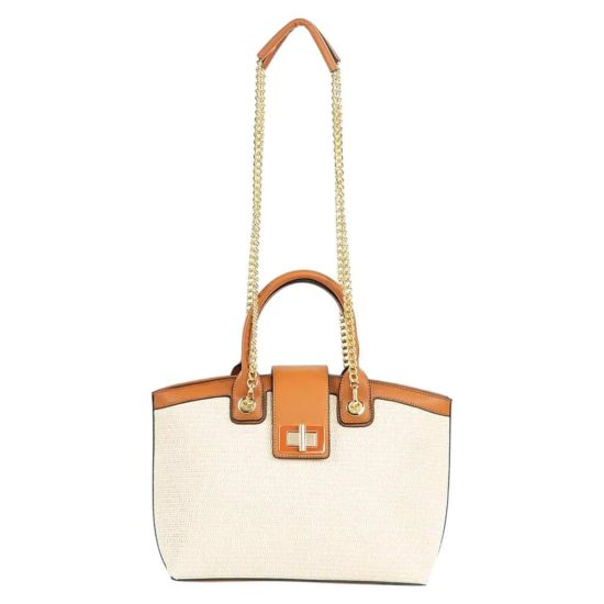 Cartera Dos Asas Grande textil Rafia Tostado CAR3040 Gacel