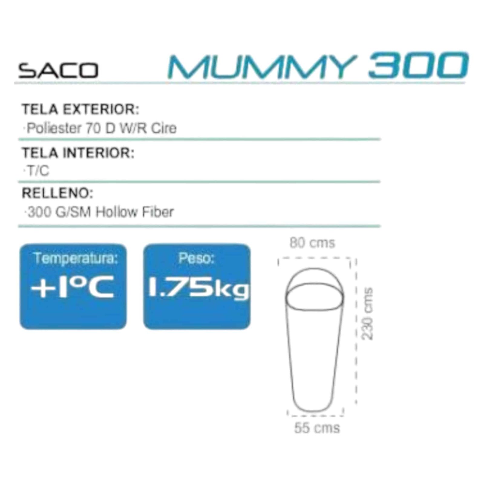 SACO DORMIR MUMMY NEGRO NAUTIKA - Imagen 2