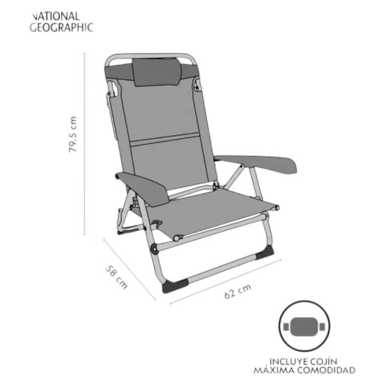 Silla Plegable Playa Almohada Naples Gris National Geographic - Imagen 4