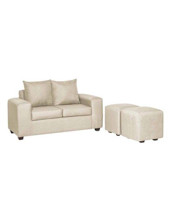 Living 2 Cuerpos 2 Pouf Kahlo Tela Beige Innova - Imagen 2