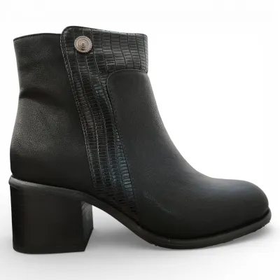 Botín Mujer Negro Taco Medio Textura Bonny Franco