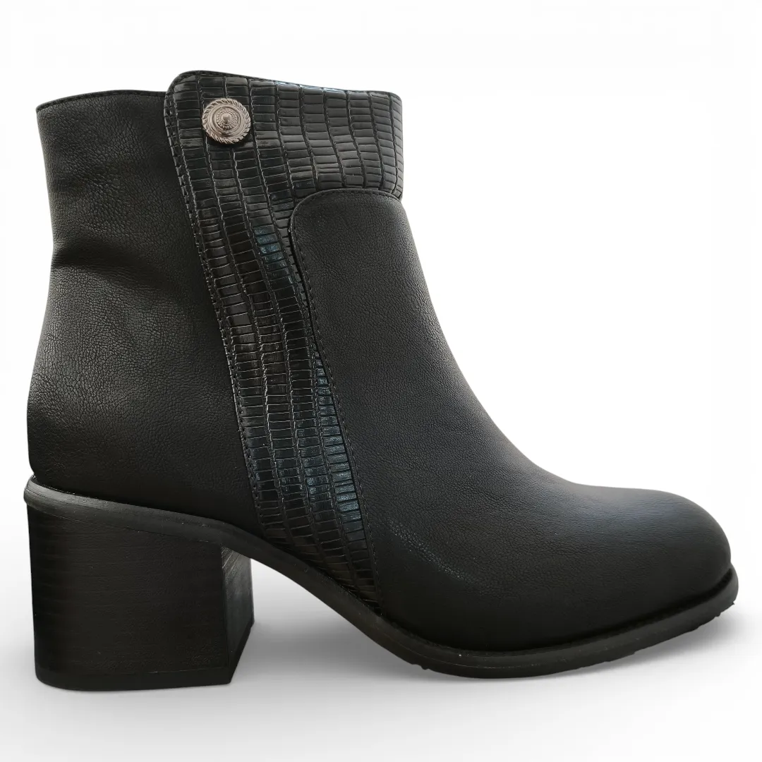 Botín Mujer Negro Taco Medio Textura Bonny Franco