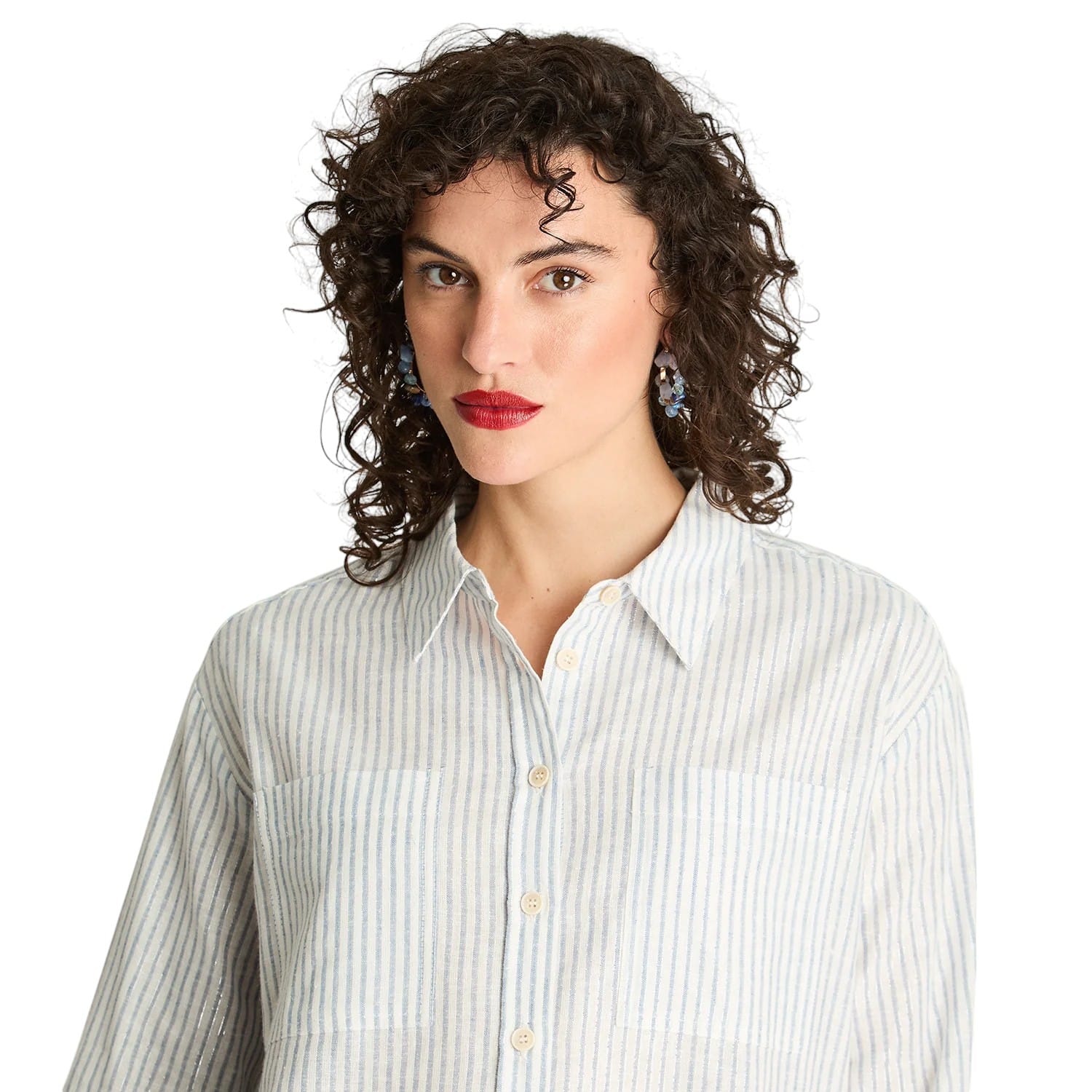 BLUSA MANGA LARGA RAYADA CON LUREX CELESTE CURVI - Imagen 3