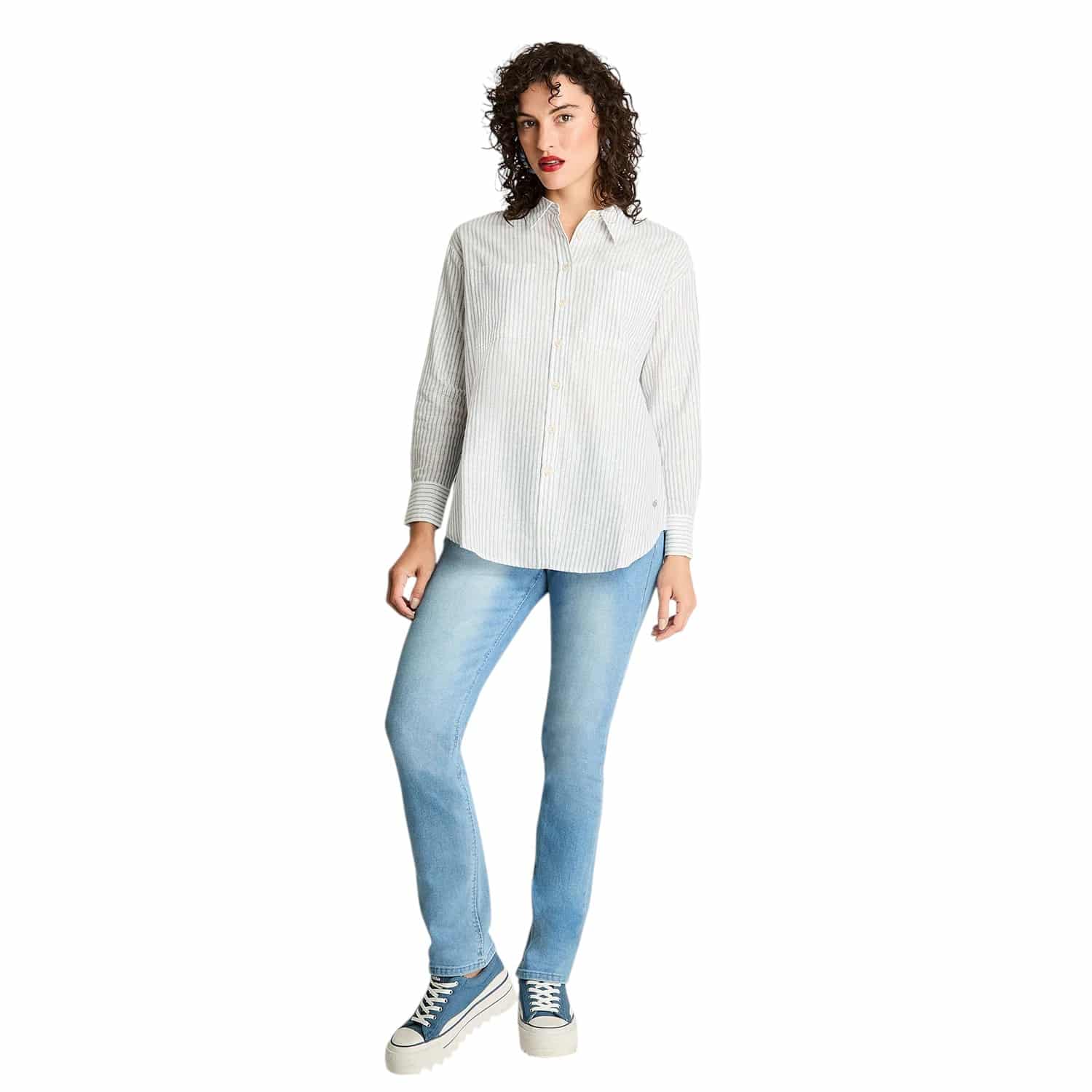 BLUSA MANGA LARGA RAYADA CON LUREX CELESTE CURVI - Imagen 4