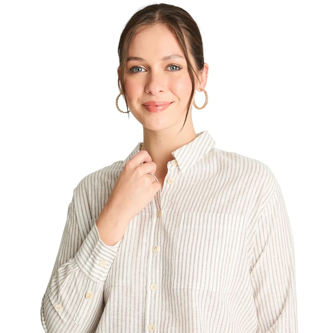 BLUSA MANGA LARGA RAYADA CON LUREX BEIGE CURVI - Imagen 3