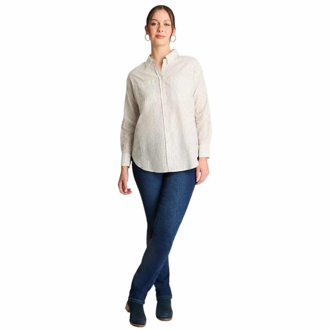 BLUSA MANGA LARGA RAYADA CON LUREX BEIGE CURVI - Imagen 4