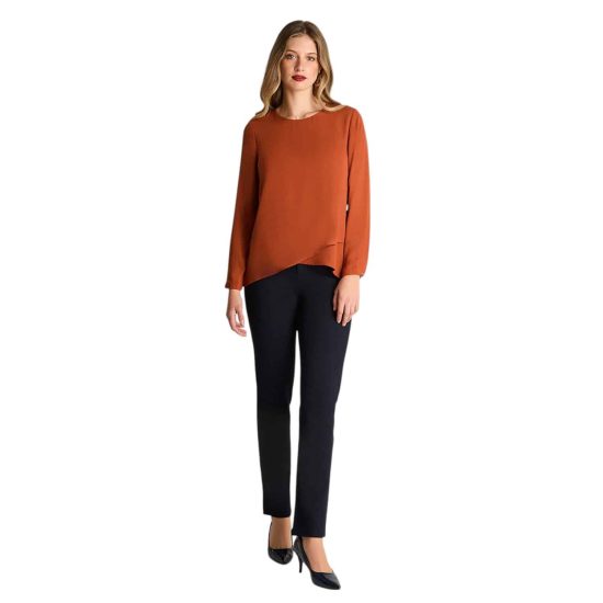 BLUSA M/L ESCOTE REDONDO CON CAPAS TERRACOTA LDP - Imagen 4