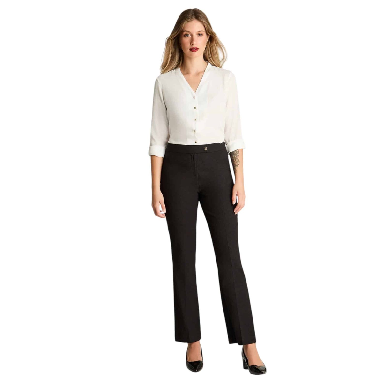 PANTALON RECTO CON BOTON A LA VISTA NEGRO LDP - Imagen 4