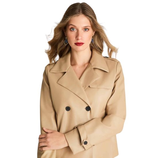CHAQUETA DE ECOCUERO TIPO TRENCH A LA CADERA CAMEL LDP - Imagen 3