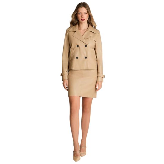 CHAQUETA DE ECOCUERO TIPO TRENCH A LA CADERA CAMEL LDP - Imagen 4