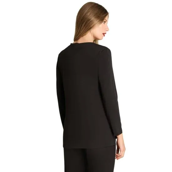 Polera Manga Larga Con Escote V Negro LDP - Imagen 2