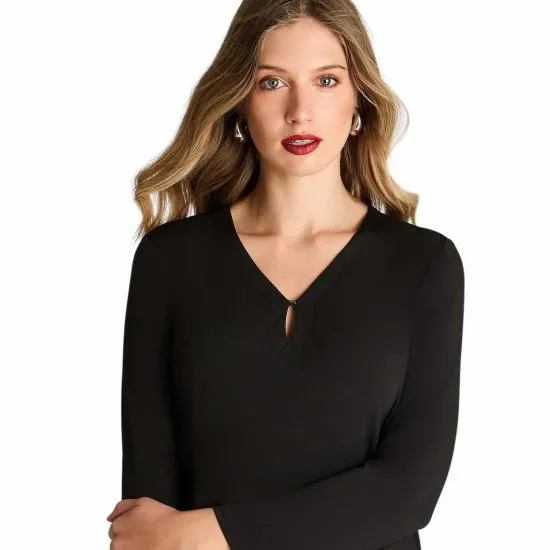 Polera Manga Larga Con Escote V Negro LDP - Imagen 3