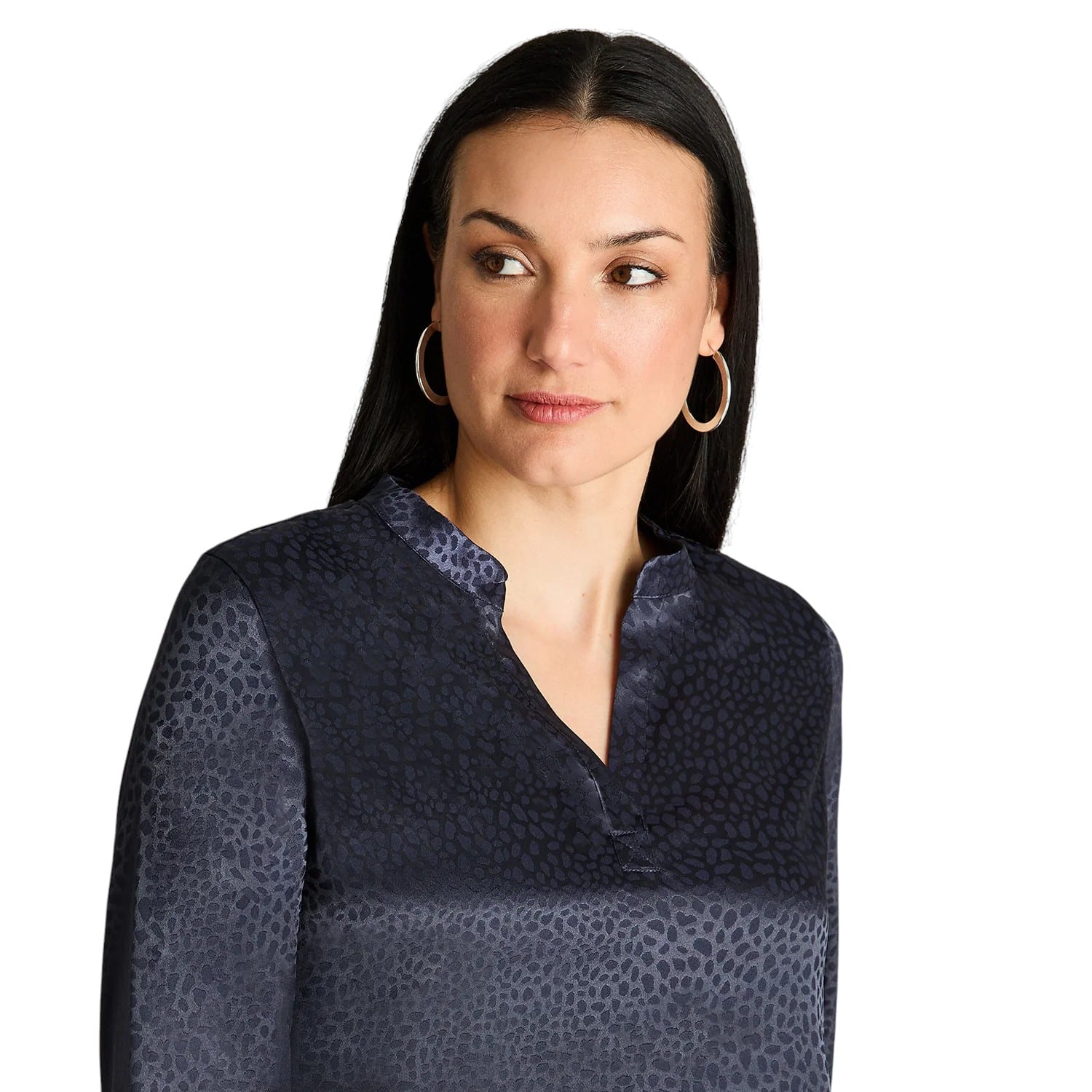 Blusa Satin Escote Mao Manga Larga Azul LDP - Imagen 3