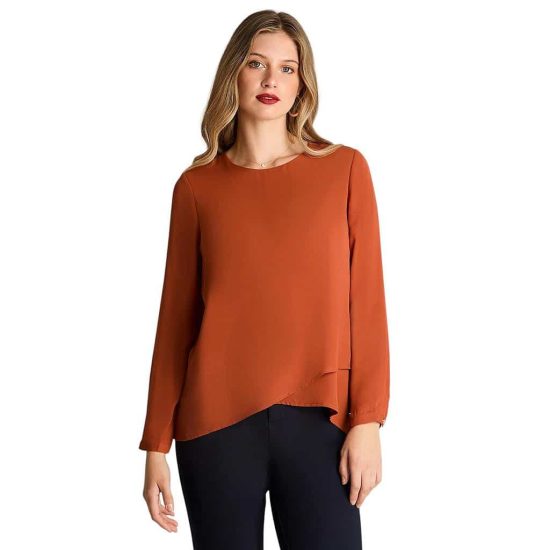 BLUSA M/L ESCOTE REDONDO CON CAPAS TERRACOTA LDP