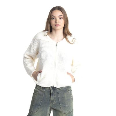 CHALECO MUJER TEJIDO REGULAR MAXI SOLAPA BLANCO IL GIOCO