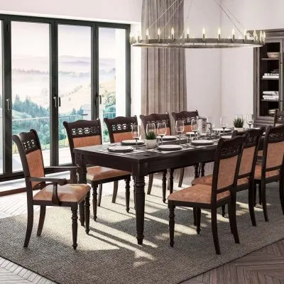 Juego Comedor 8 Sillas 2 Sitiales Grand Le Blanc / Mesa sin Extensión Cic