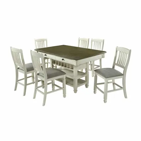 COMEDOR ISLA + 6 TABURETES TAPIZADO VERMONT MSA