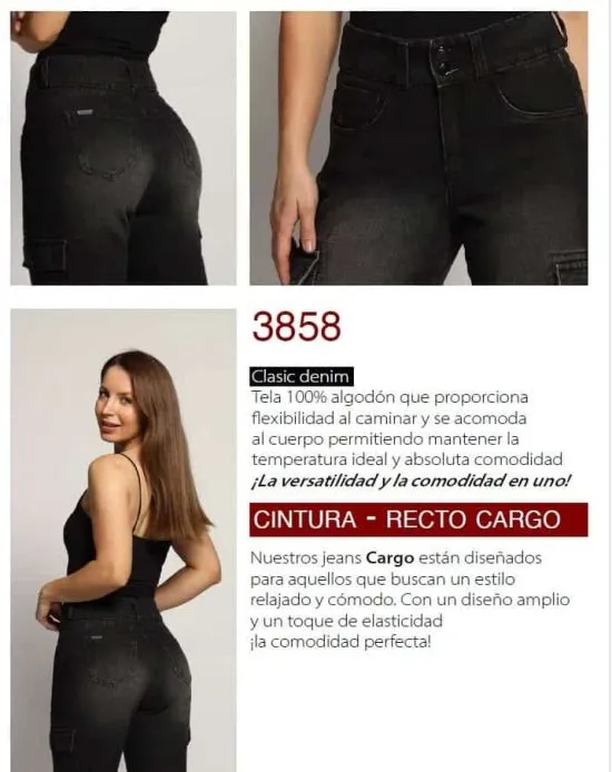JEANS 3858 CARGO NEGRO MOHICANO - Imagen 2