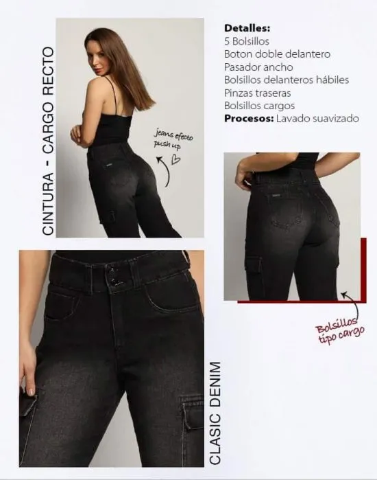 JEANS 3858 CARGO NEGRO MOHICANO - Imagen 3