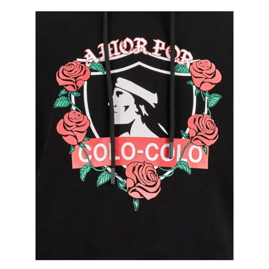 Polerón Colo Colo Urbano Hoodie Negro Rosas Amor Eterno - Imagen 3