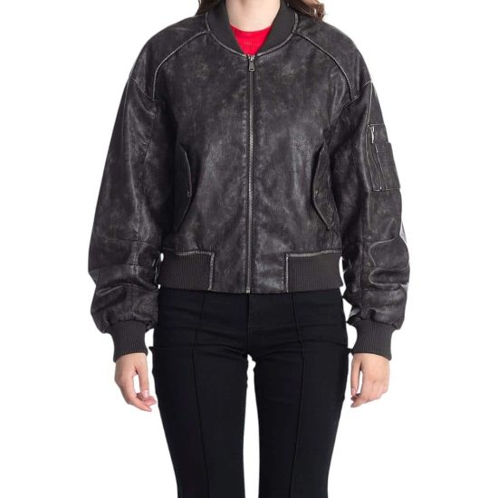 CHAQUETA CUERO MUJER PU BOMBER REGULAR  FIT VINTAGE IL GIOCO
