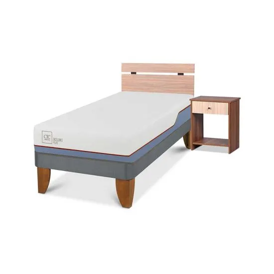 Cama Europea CIC 1 Plaza Excellence Plus + Respaldo + 1 Velador Olmo