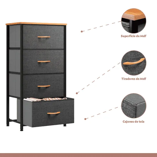 COMODA TORRE ULTRALIVIANA WOOD 4 CAJONES KLIK - Imagen 2