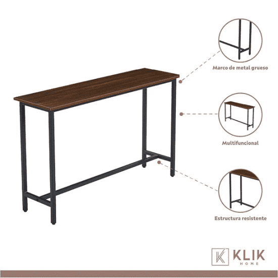 MESA DE ARRIMO O BAR ALTA RUSTIK MADERA OSCURA WALNUT KLIK - Imagen 5