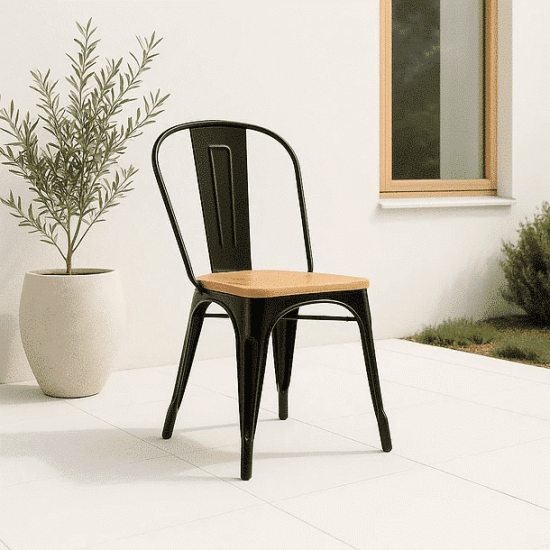 SILLA TOLIX DE COMEDOR O TERRAZA ASIENTO MADERA CLARA NEGRA KLIK - Imagen 4