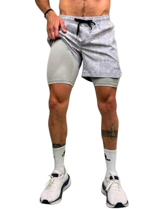 SHORT HOMBRE ECO 2 EN 1 ZIP GRAY KONKO - Imagen 2