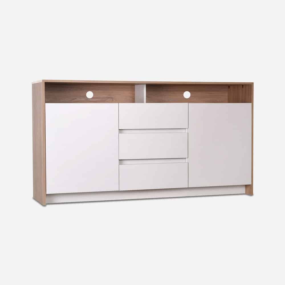 Rack Tv 60″ 2 Puertas 3 Cajones Olmo Blanco Colbún CIC