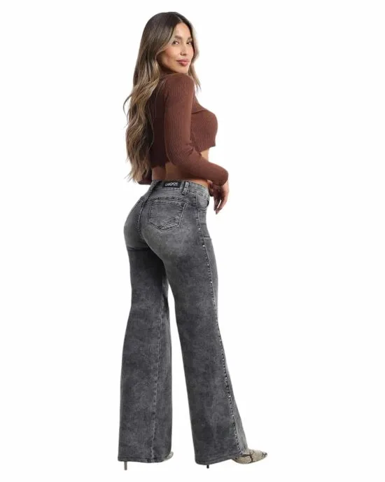 JEANS GIULIA NEW TRENTO WIDE LEG GREY TACHAS DIVINE - Imagen 2