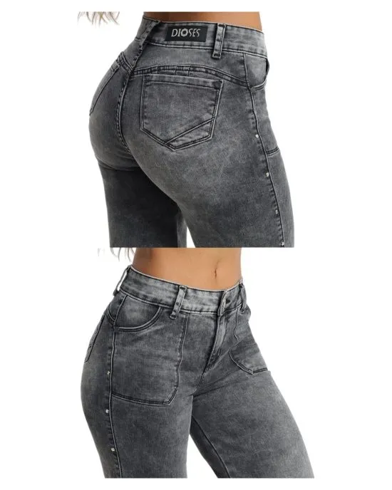 JEANS GIULIA NEW TRENTO WIDE LEG GREY TACHAS DIVINE - Imagen 3