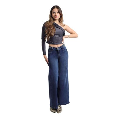 JEANS GRECIA BLUE WIDE LEG ADORNO PRETINA DIVINE