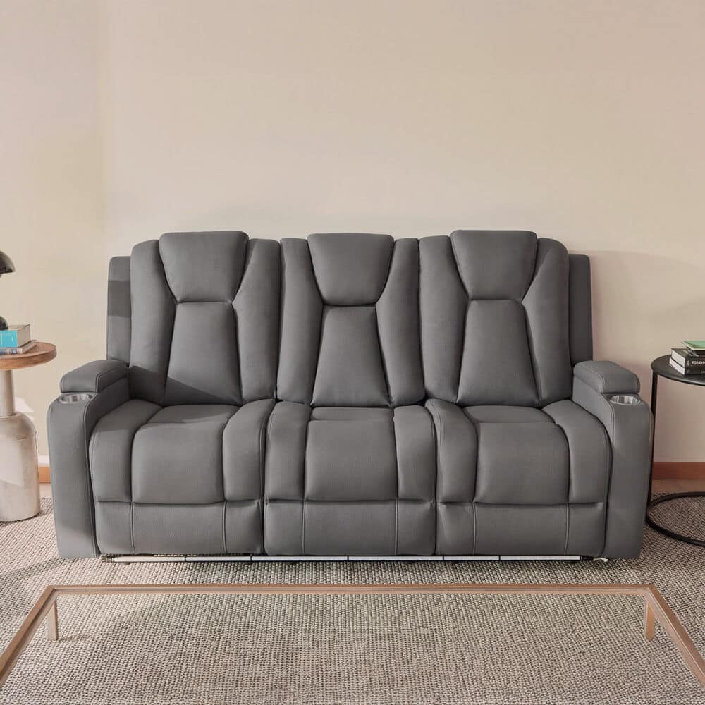 SOFA RECLINABLE FULL GRANADA 3 CUERPOS GRIS CIC