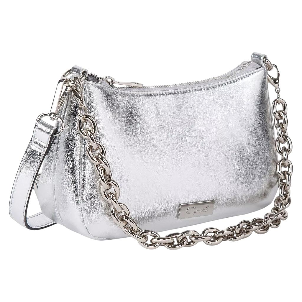 CARTERA BANDOLERA PEQUEÑA VERNIZ PLATA CAR2989 GACEL