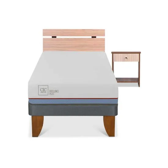 Cama Europea CIC 1 Plaza Excellence Plus + Respaldo + 1 Velador Olmo - Imagen 2