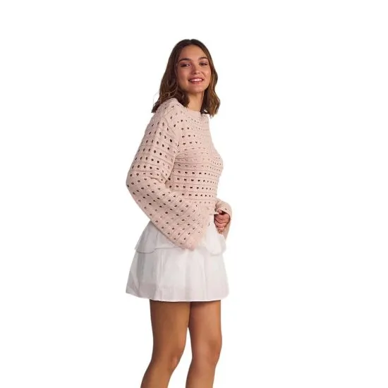 Chaleco Mujer Beige Loose Fit Look Crochet Calado Il Gioco - Imagen 3