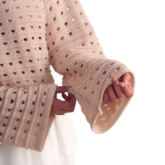 Chaleco Mujer Beige Loose Fit Look Crochet Calado Il Gioco - Imagen 4