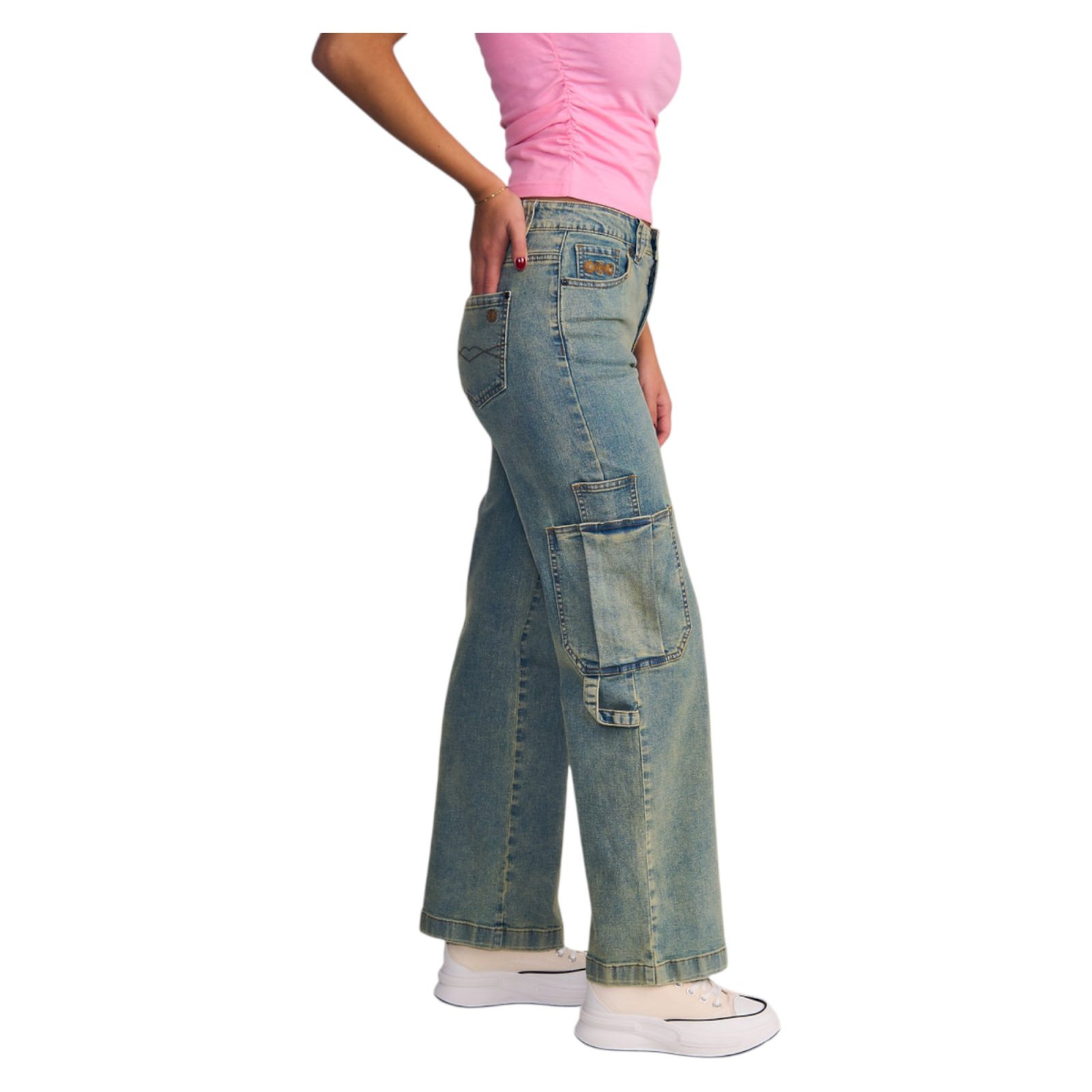 Jeans Mujer Cargo Carpenter Light con Detalle de Bolsillos Il Gioco - Imagen 4