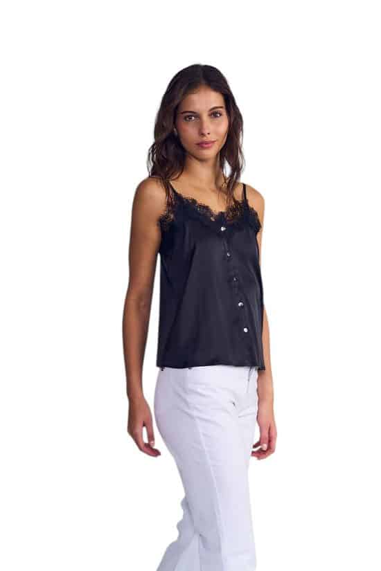 Blusa Mujer Satin Con Encajes Negro Ellus - Imagen 2