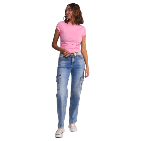 Jeans Mujer Cargo Light Blue Detalle Solapa Il Gioco - Imagen 2