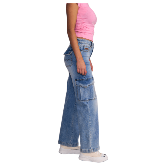 Jeans Mujer Cargo Light Blue Detalle Solapa Il Gioco - Imagen 3