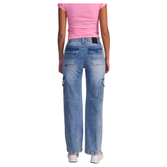 Jeans Mujer Cargo Light Blue Detalle Solapa Il Gioco - Imagen 4