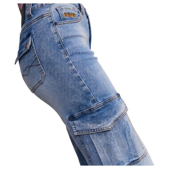 Jeans Mujer Cargo Light Blue Detalle Solapa Il Gioco - Imagen 5